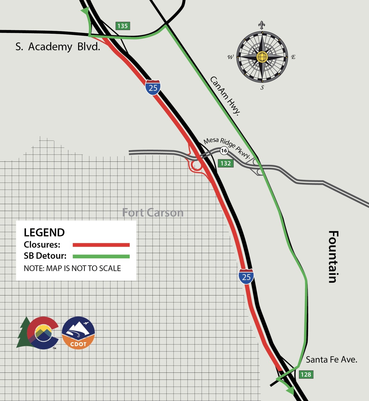 I-25 closure between South Academy Boulevard and Santa Fe Avenue
