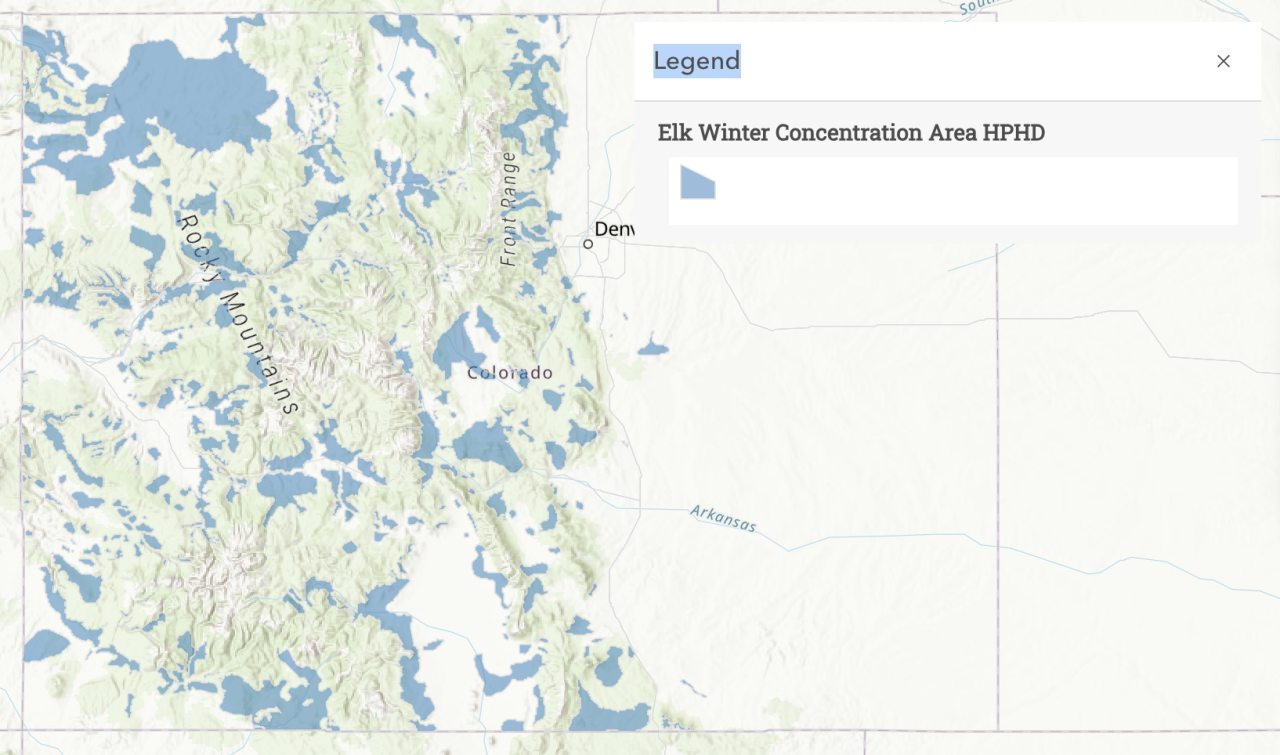Colorado Parks and Wildlife's High Priority Habitat data for elk in the winter