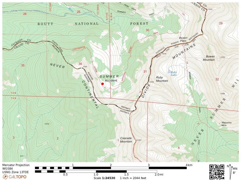 Location of Feb 16 2021 avalanche near Ruby Mountain near Rand