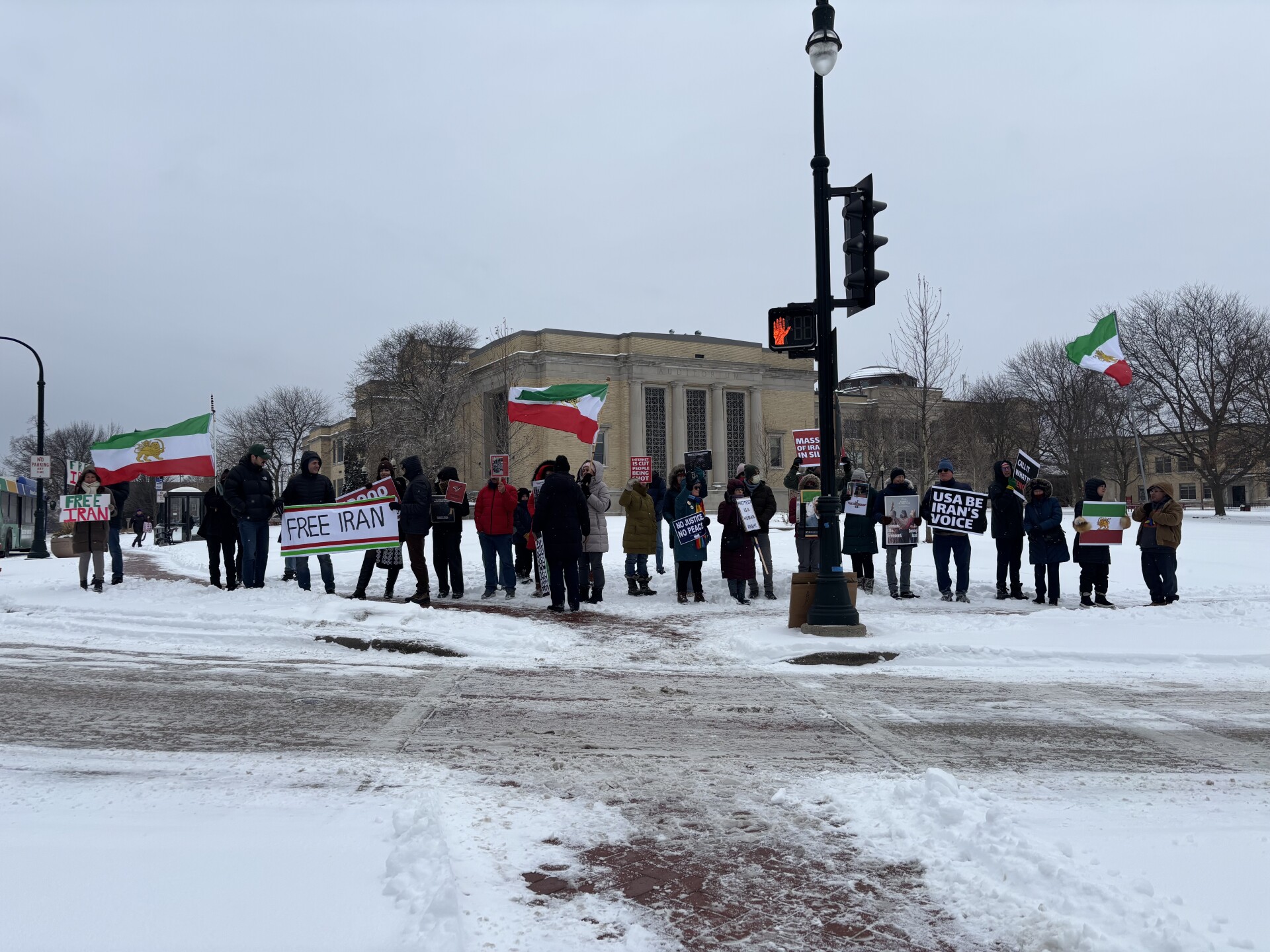 50 Wisconsin-based Iranians protest in Shorewood over Iran dictatorship as families lose contact since January 7