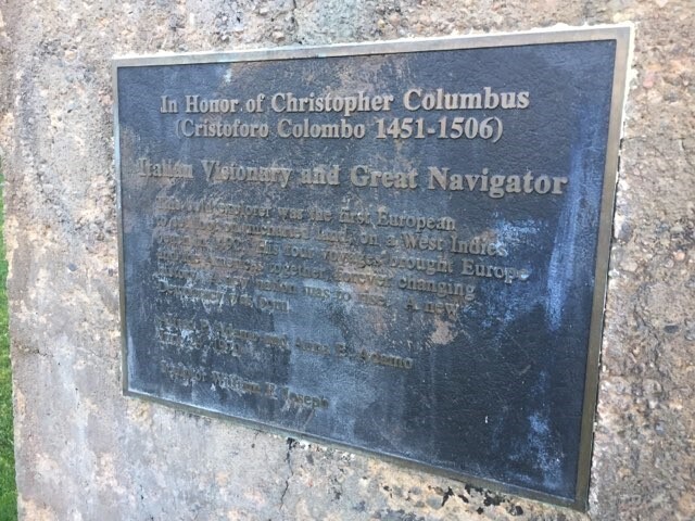 Christopher Columbus statue plaque
