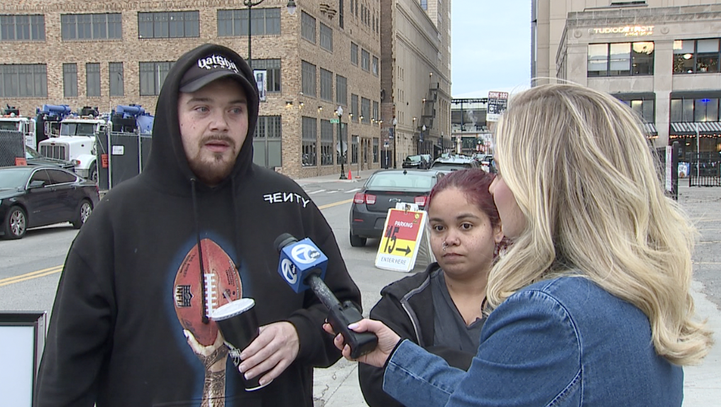 Arthur Schwesing (left) and Apolonia Cazares (middle) speaking with 7 News Detroit Reporter Ruta Ulcinaite