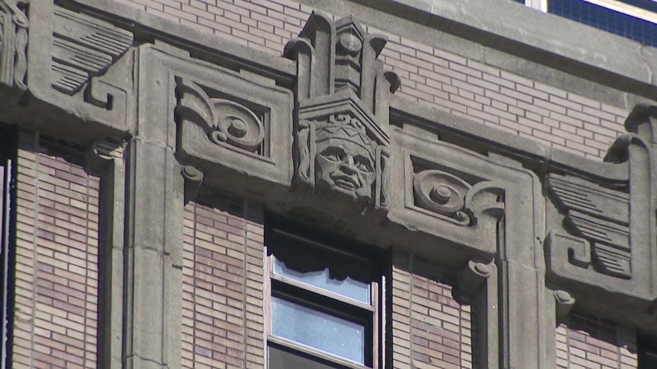 Ornate details adorn the outside of Fenn Tower, an Art Deco-style building that opened in 1930. The property now serves as a first-year residence hall for Cleveland State University.