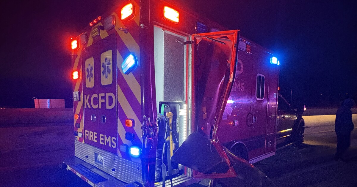 Tractor-trailer strikes KCFD ambulance on US169; semi driver hospitalized