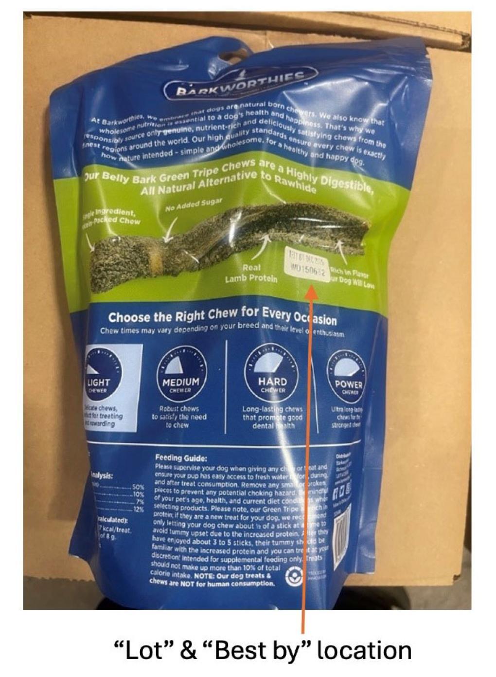 Belly Bark Green Tripe - Back of Package - Bark Worthies Recall