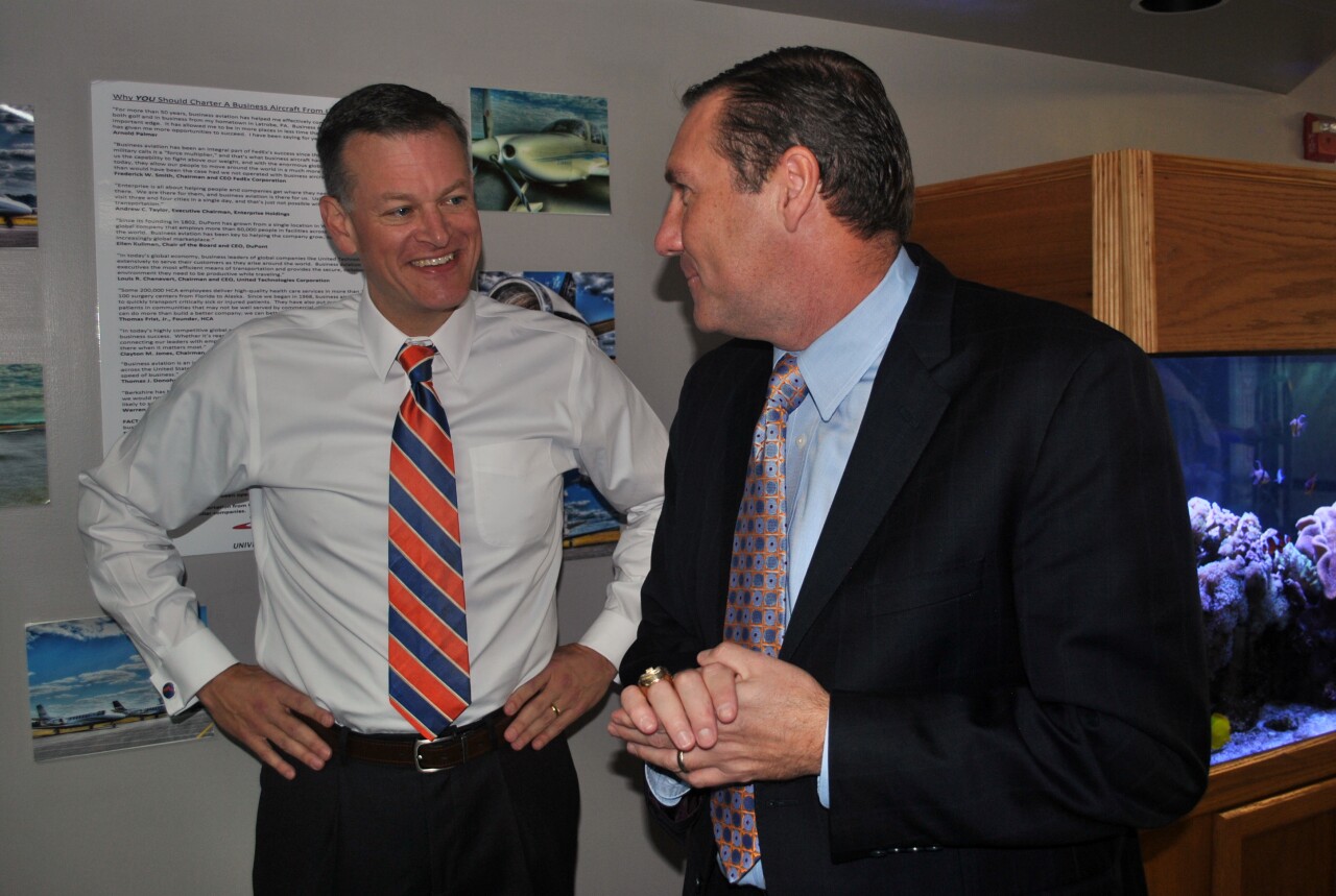 Florida Gators athletic director Scott Stricklin and football coach Dan Mullen in November 2017