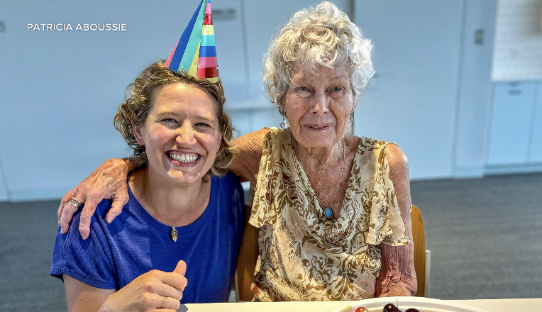 Lydia Weeden, celebrating her 90th birthday at the Missoula Public Library.