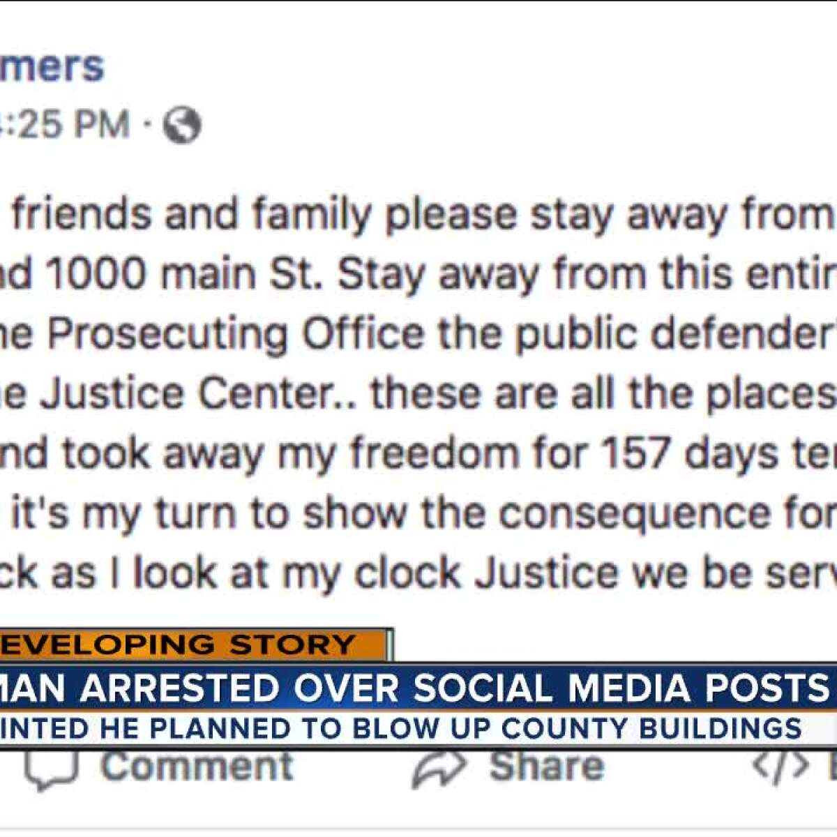 man arrested over social media posts hinting he planned to blow up