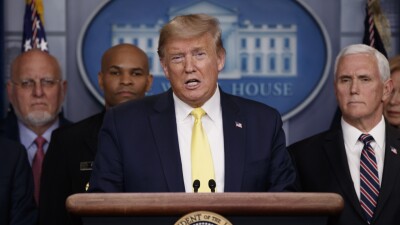 President Donald Trump speaks in the briefing room of the White House in Washington, Monday, March, 9, 2020