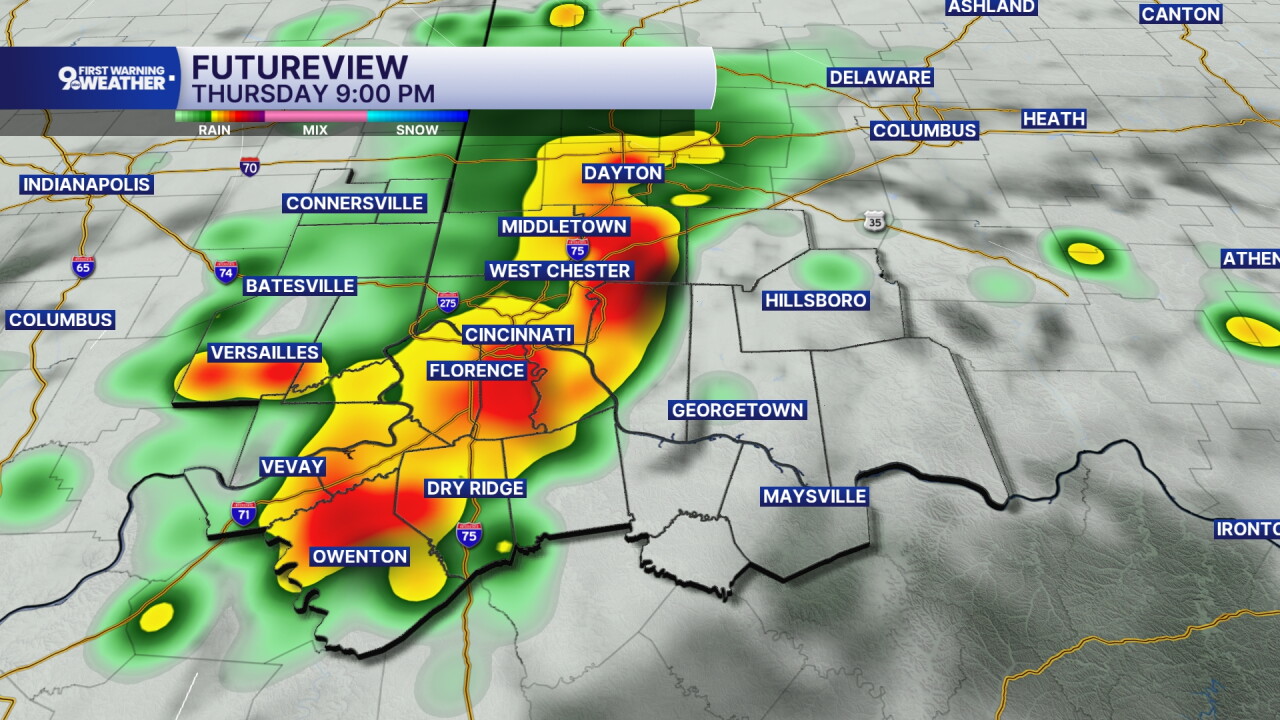 Thursday storms by 9 p.m.