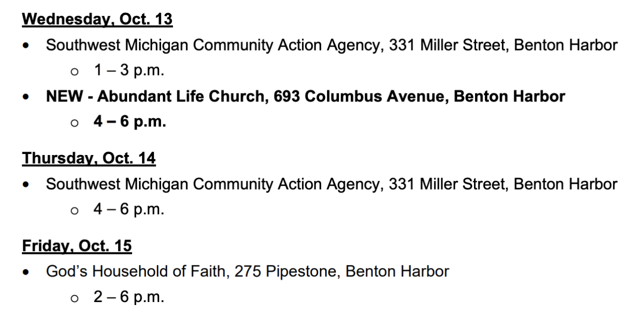 Benton Harbor water distribution schedule