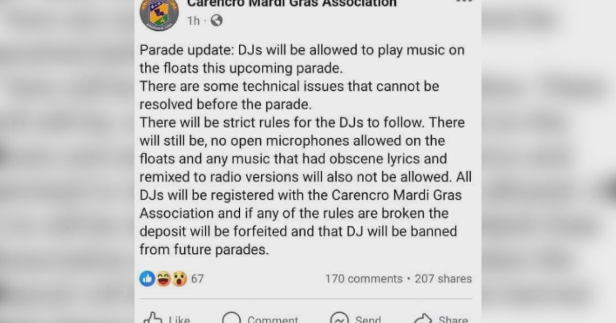 New music regulations for Carencro Mardi Gras Association parade