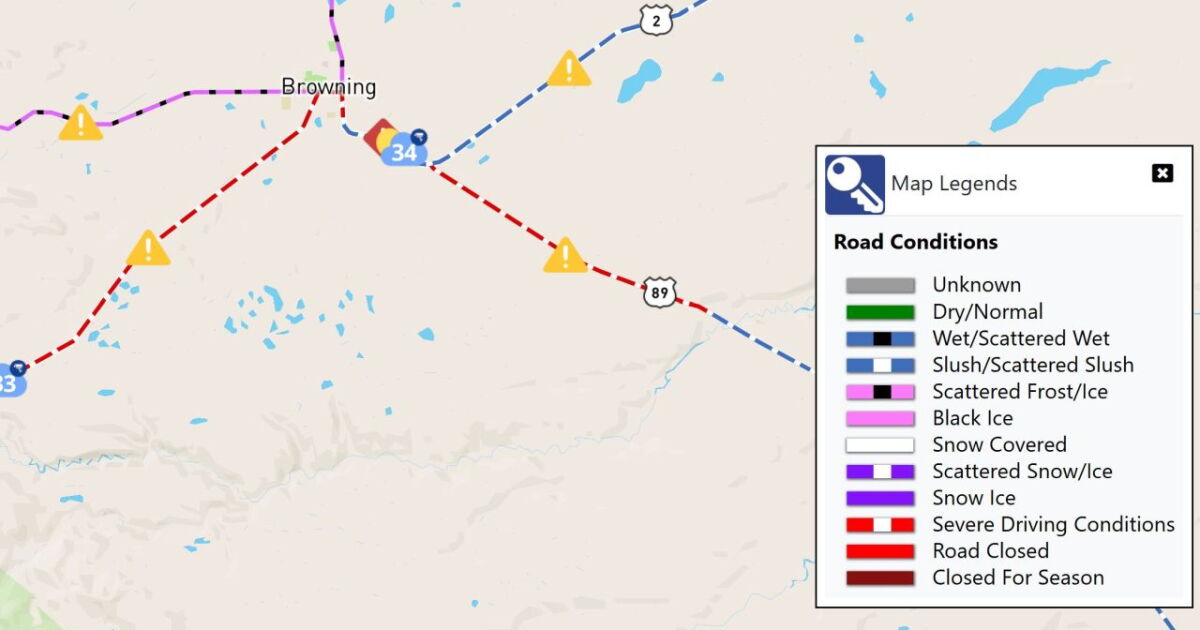 Hazardous driving conditions in Glacier County