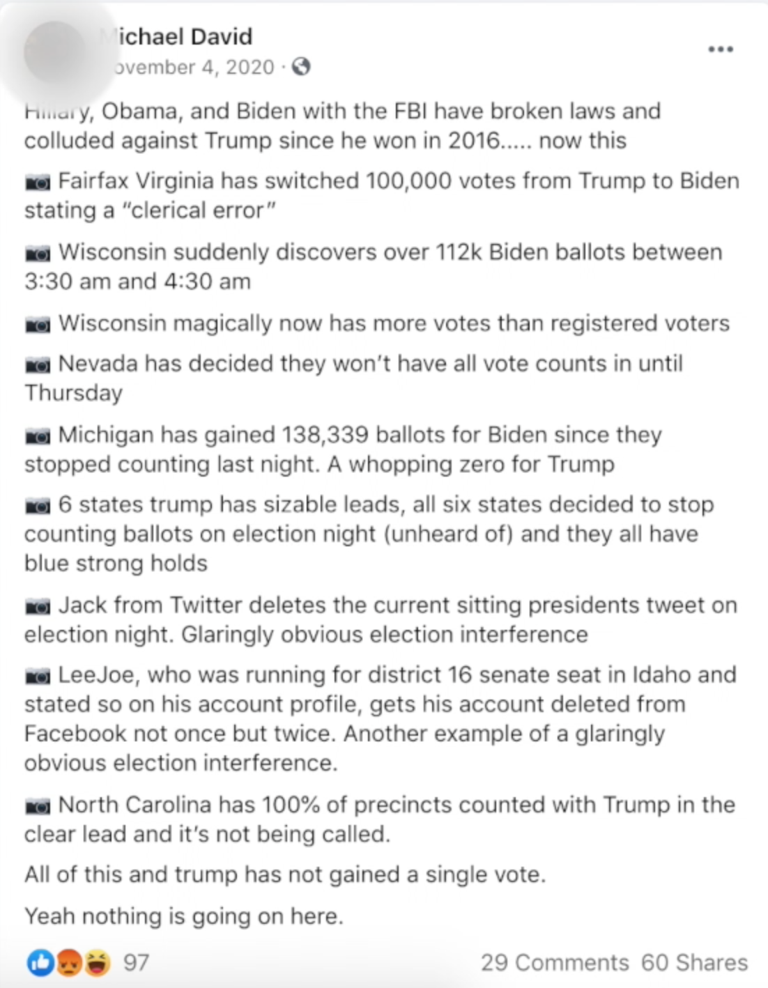 Stemmerding Facebook post on Nov. 4, 2020