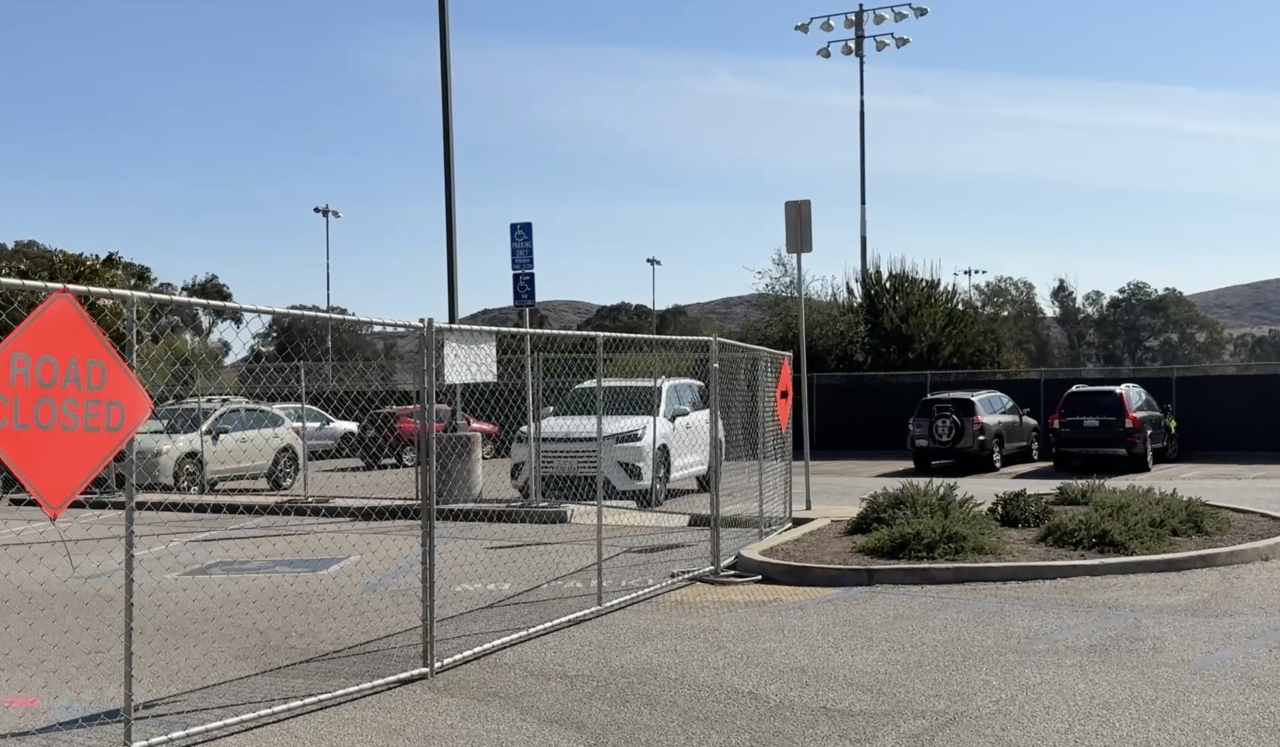 Section of construction in parking lot closest to the baseball stadium.png