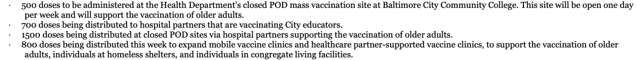 City vaccine doses breakdown