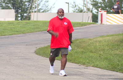 Kansas City Chiefs offensive coordinator Eric Bieniemy at the team's training camp on Sunday, July 26, 2026, in St. Joseph, Missouri.