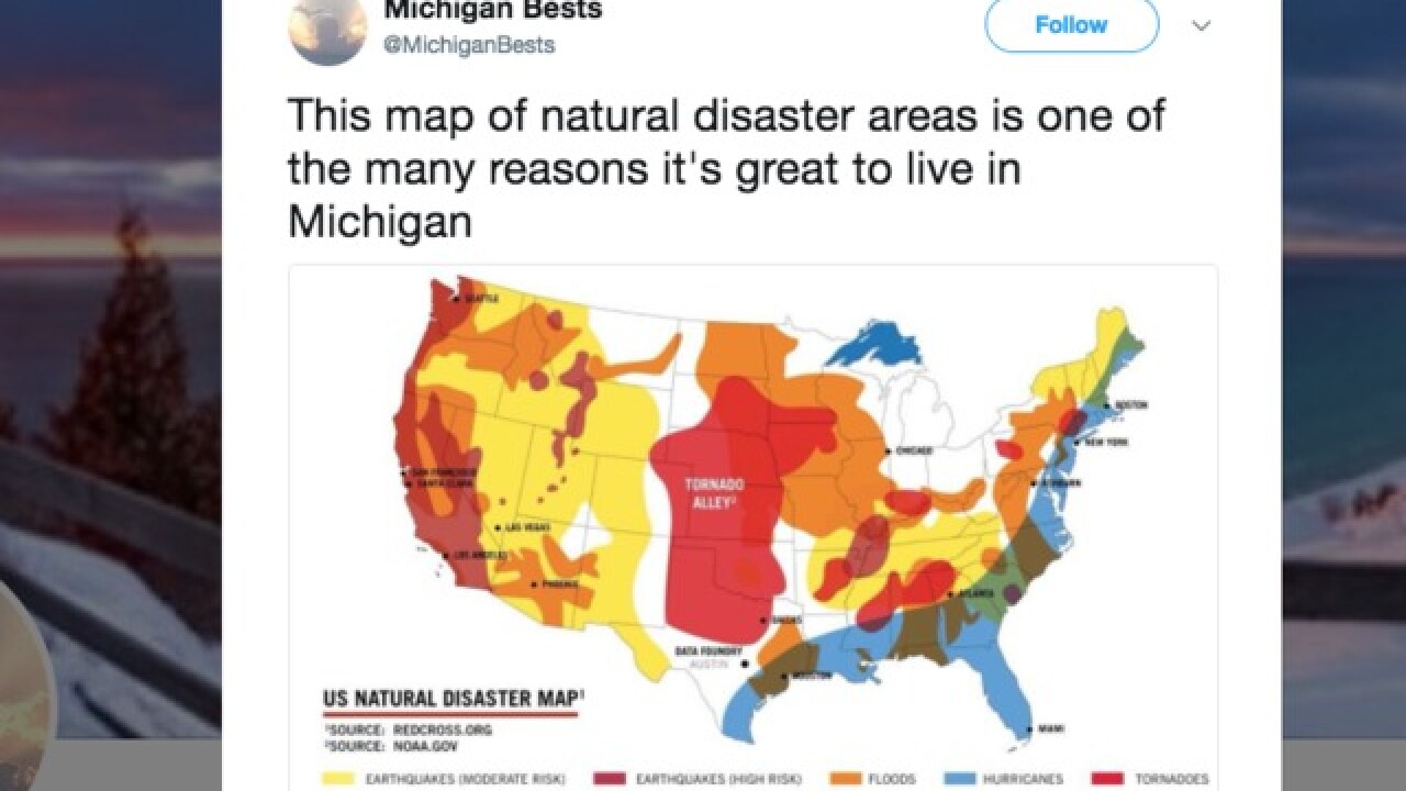Natural disaster map shows why Michigan is the perfect state