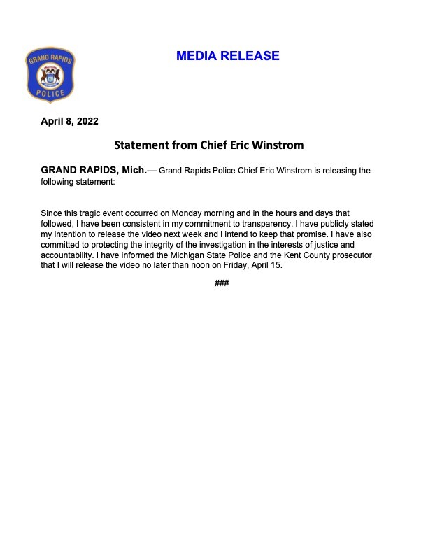 GRPD Chief Statement