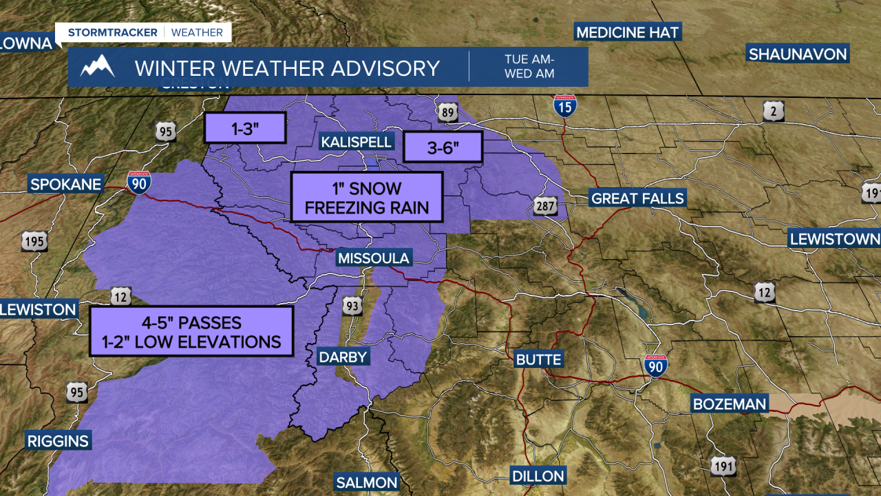 Winter Weather Advisories in effect Tuesday