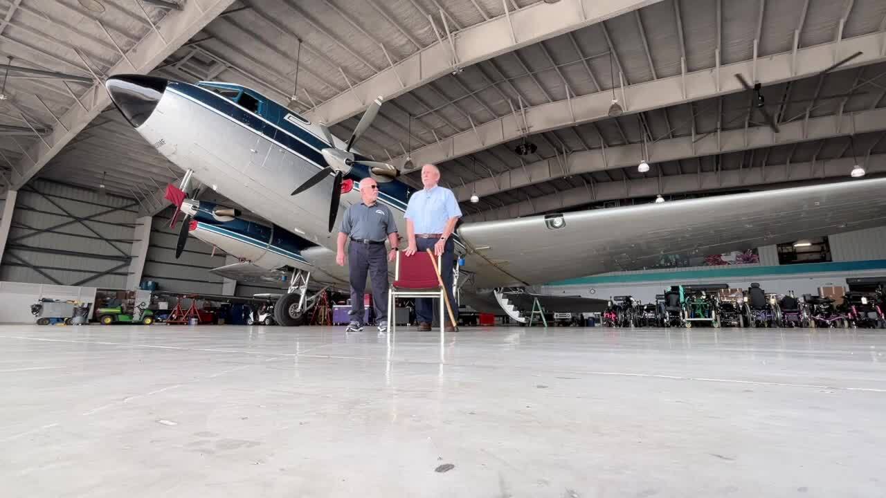 Missionary Flights International executives appear in a hangar in Fort Pierce with their grounded plane. March 5, 2024