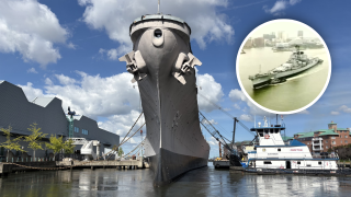 Battleship Wisconsin moves for first time in nearly 26 years for marine fender replacement