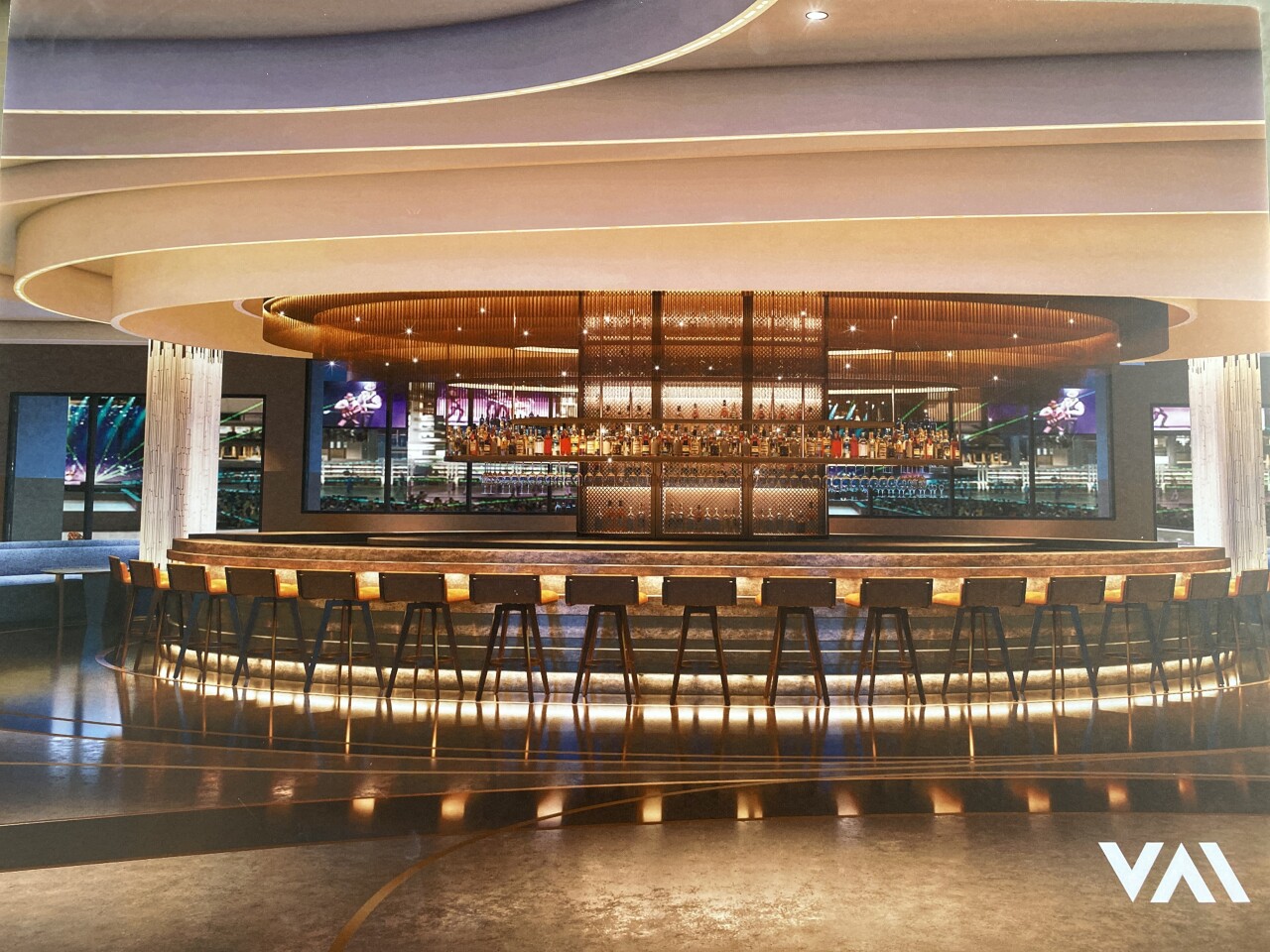 Lobby bar inside the Muse tower.