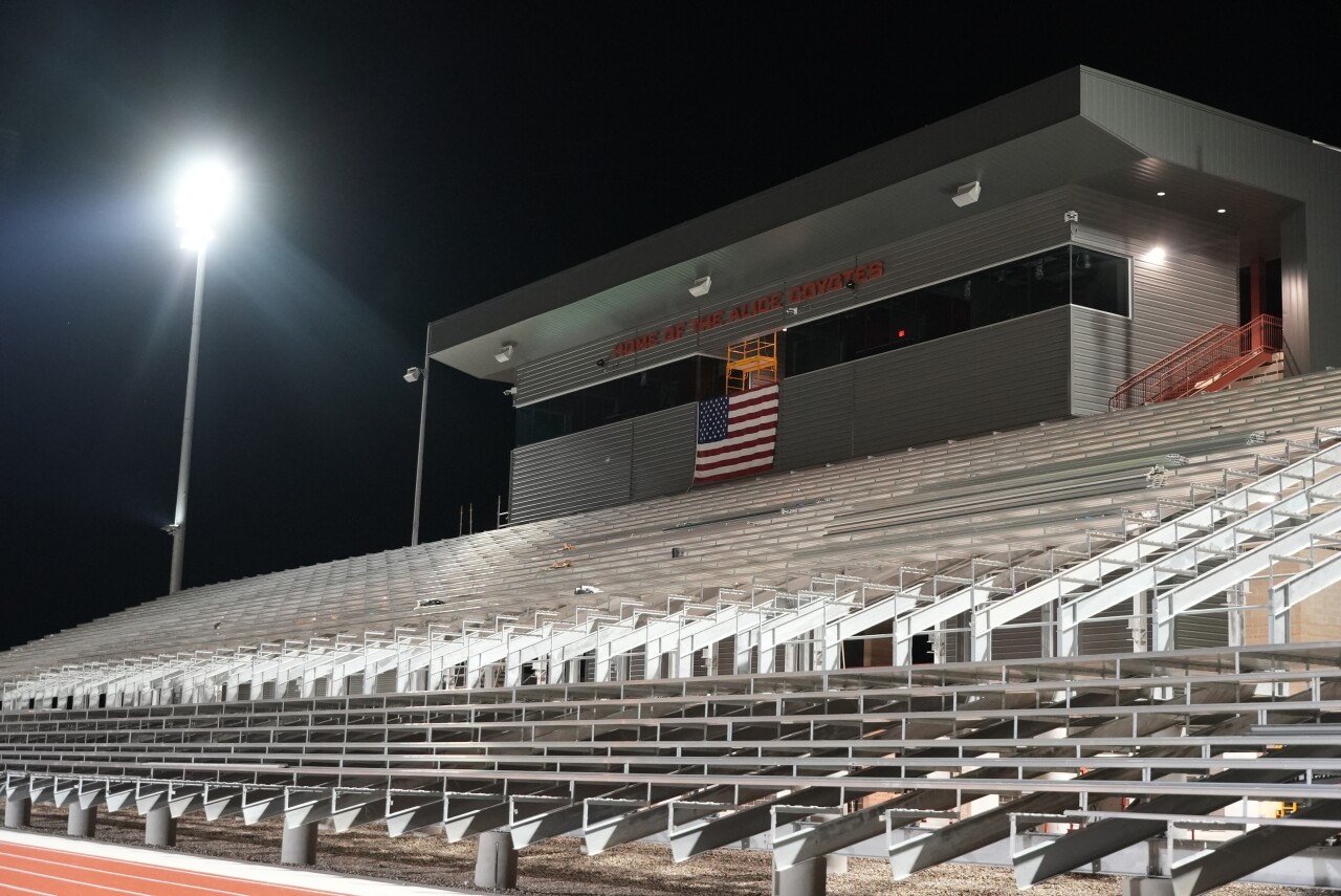 Alice Memorial Stadium new pressbox and home seating being built