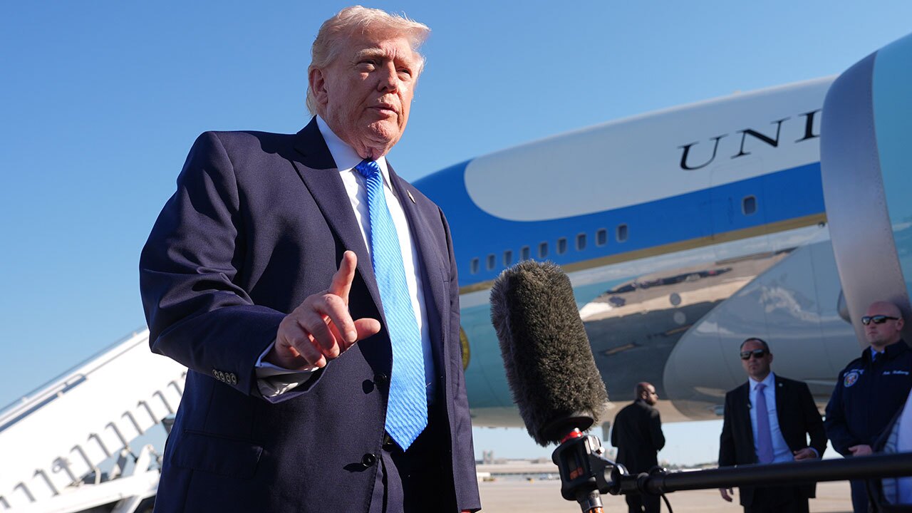 President Donald Trump speaks with the media before boarding Air Force One, Monday, March 23, 2026, at Palm Beach International Airport in West Palm Beach, Fla.
