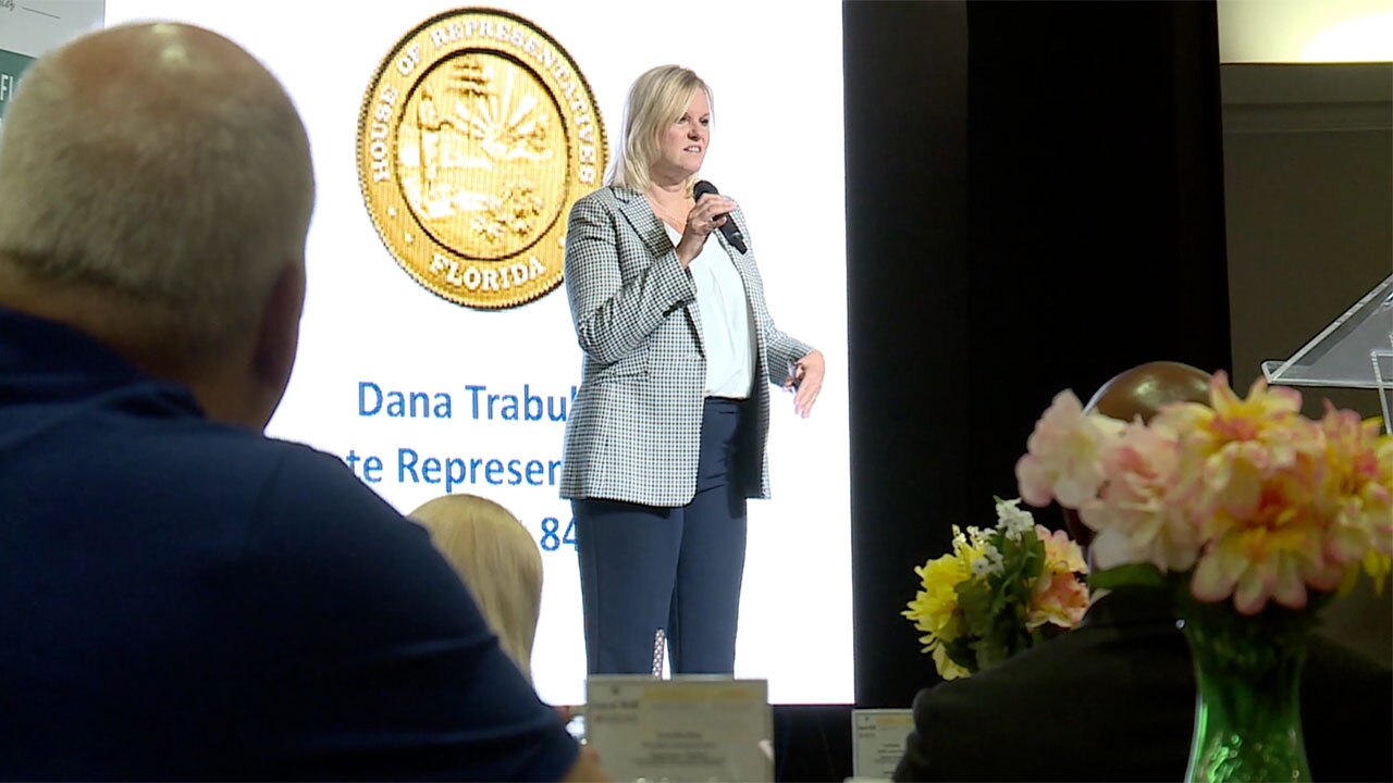 State Rep. Dana Trabulsy holds a town hall on homeowners insurance in Port St. Lucie on July 30, 2024.