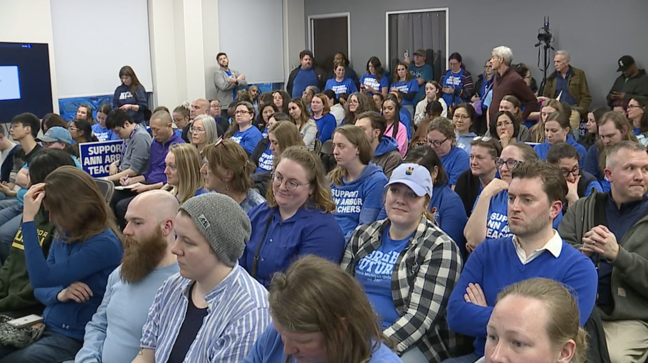 Ann Arbor teacher layoff board meeting
