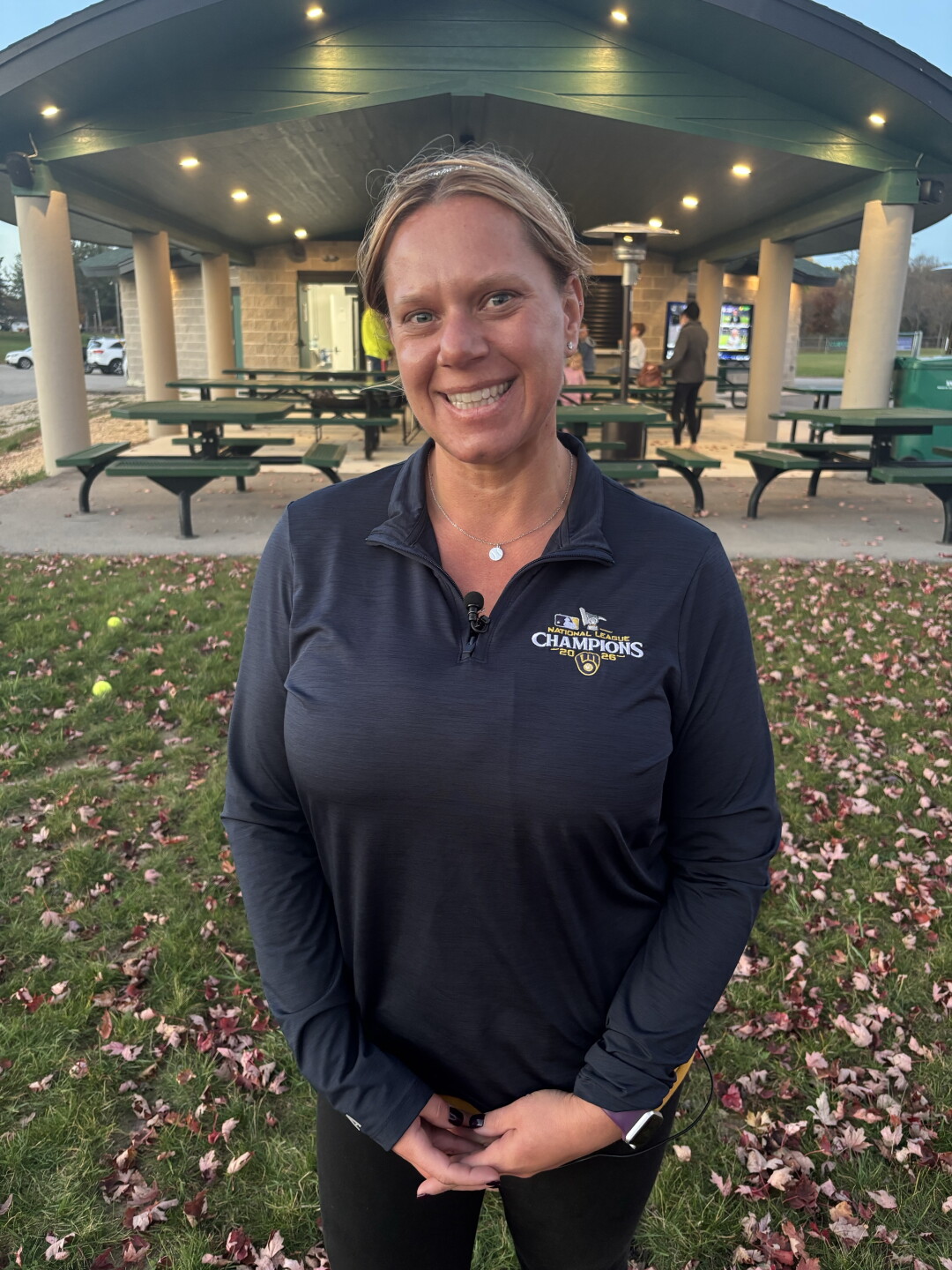 Debra Weber is a Brewers fan celebrating in the Town of Erin