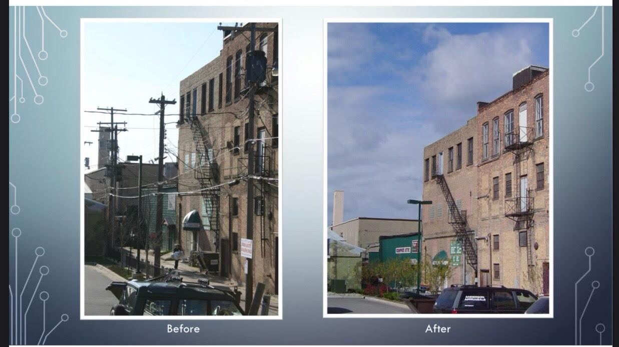 Before and after of the power lines and poles in Petoskey.