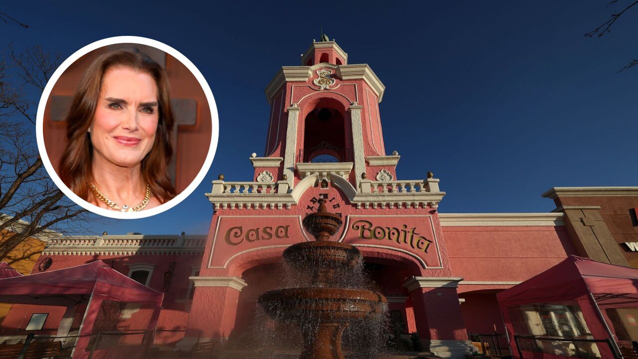 This combination of images shows actress Brooke Shields, and the Casa Bonita restaurant in Denver.
