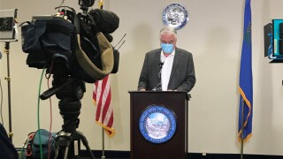 These are photos of a news conference involving Nevada Gov. Steve Sisolak and the on-going COVID-19 pandemic as of Oct. 20, 2020