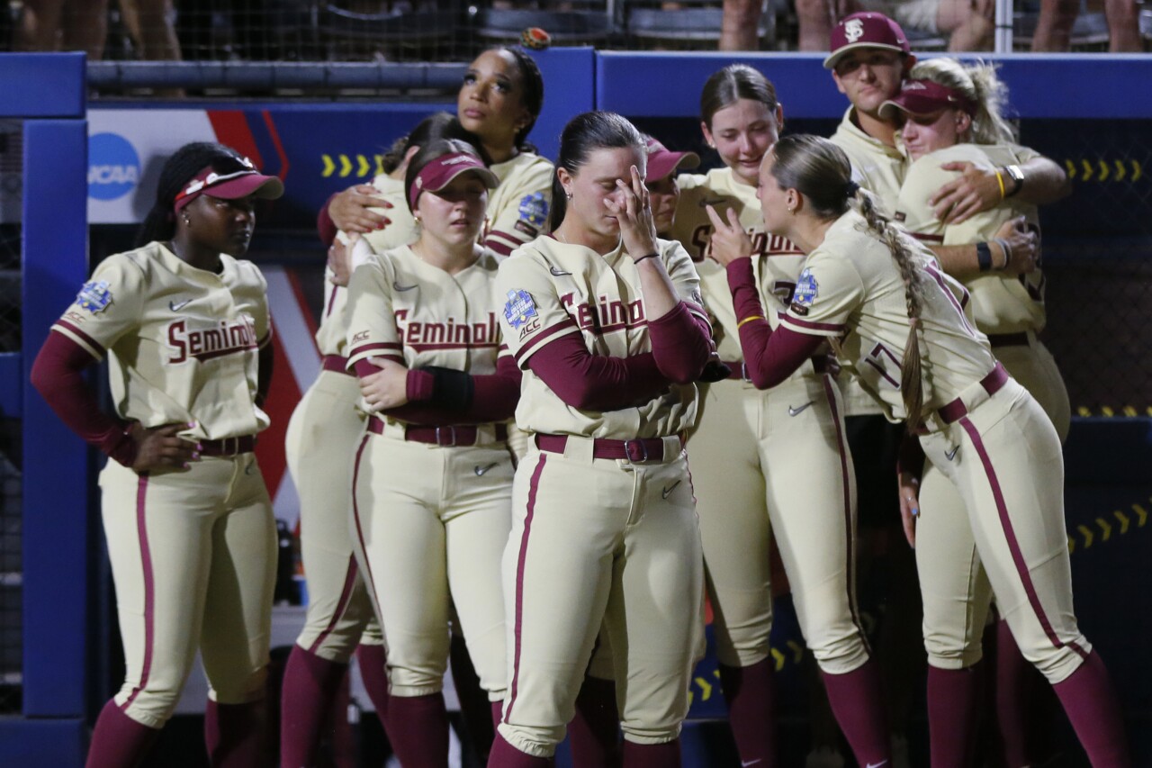 Florida State Seminoles react after losing Women's College World Series, June 8, 2023