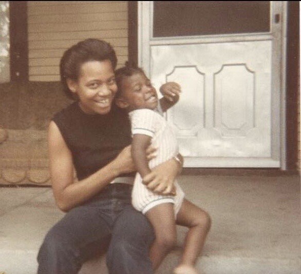 Derrick King as a toddler with his aunt