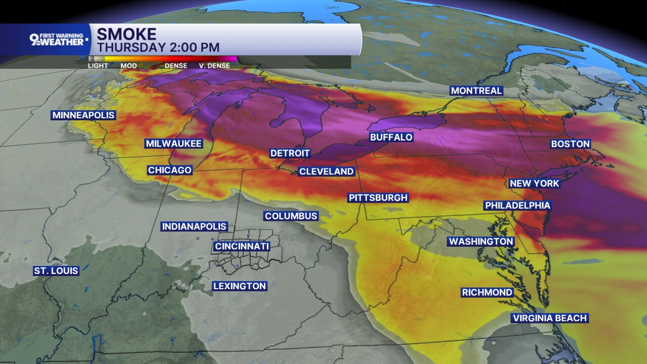 Wildfire smoke on Thursday afternoon