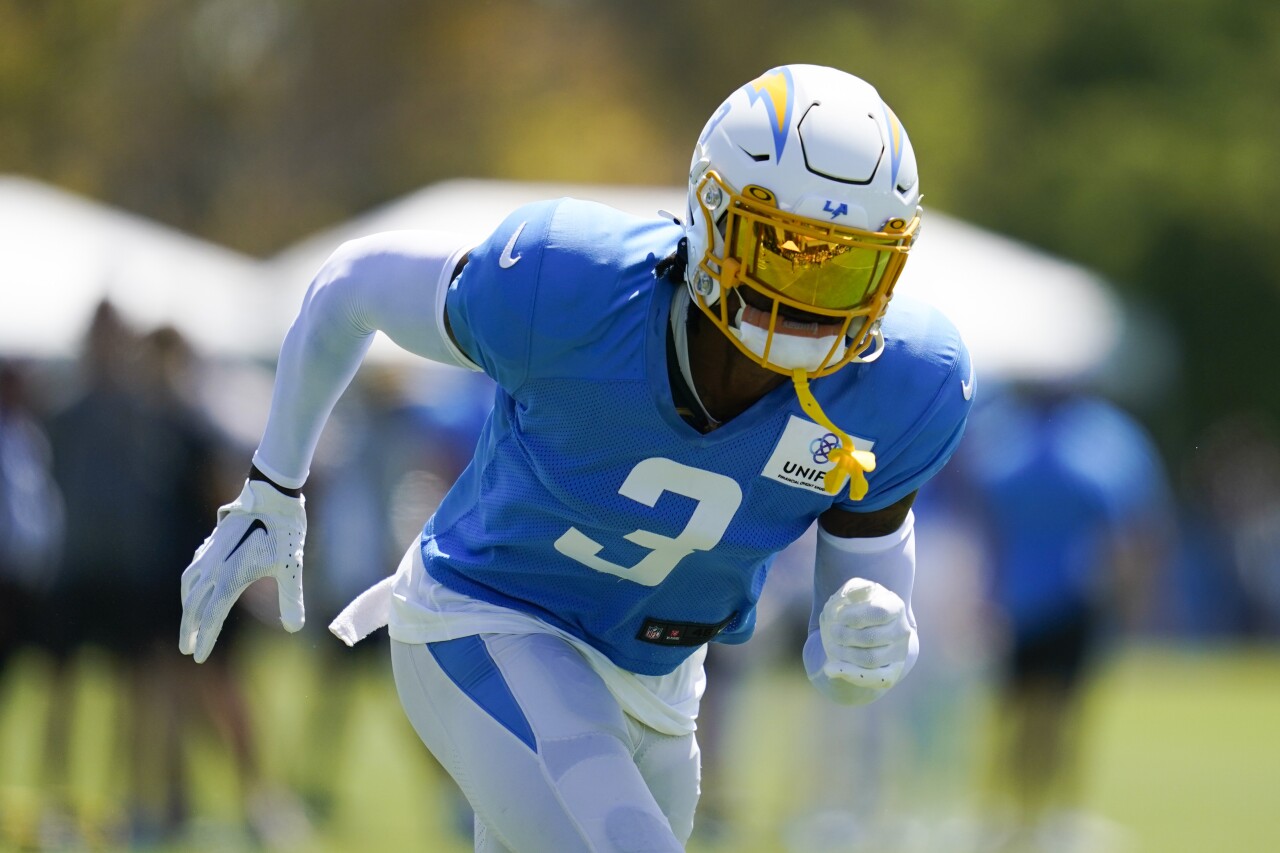 Los Angeles Chargers safety Derwin James at practice, Aug. 17, 2022