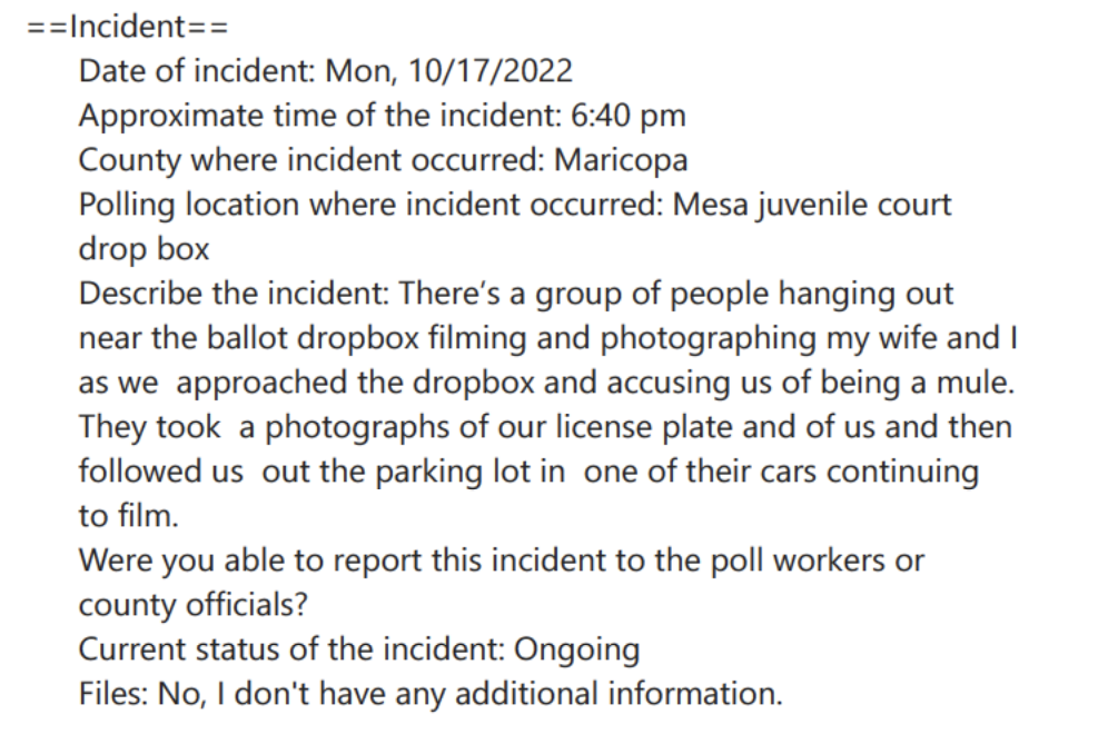 voter intimidation complaint