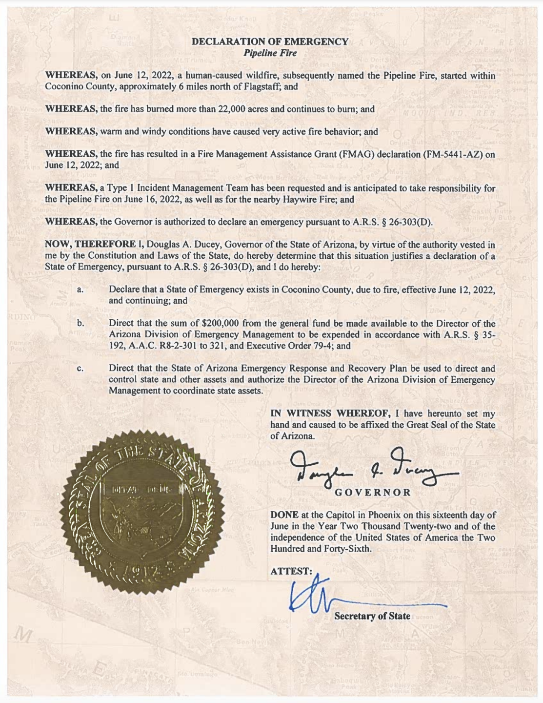 declaration of emergency