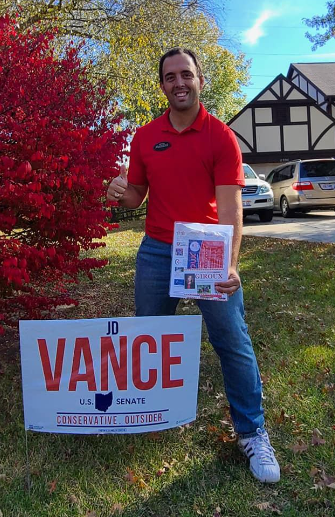 State Rep. Adam Mathews by JD Vance sign