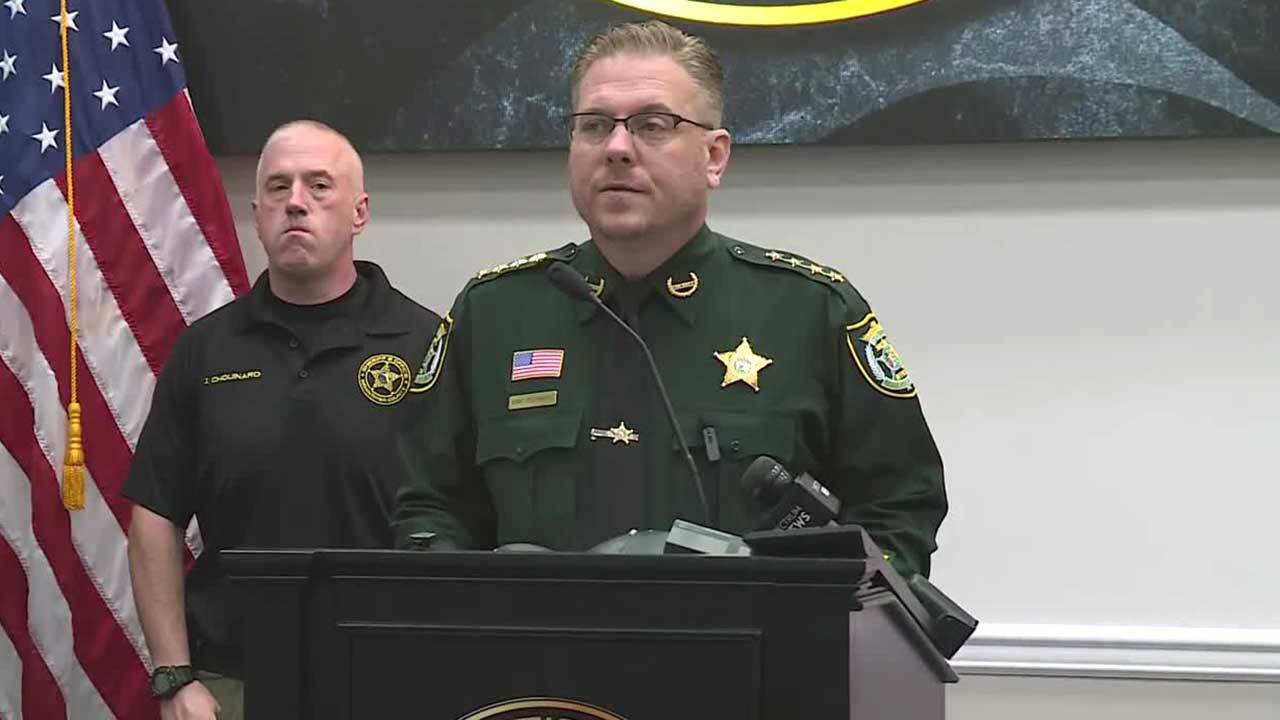 Sheriff Eric Flowers holds a news conference on July 9, 2026.