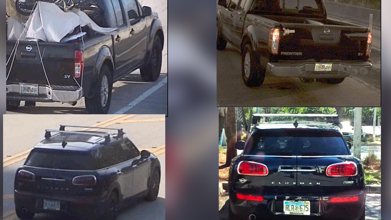 Jupiter police detectives are trying to locate the whereabouts of Gretchen Anthony and believe the vehicles seen in the photos, a black 2016 Nissan Frontier or a dark blue Mini Cooper/Clubman, may connected to her disappearance.