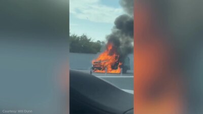 VIDEO: Vehicle fire on Veterans Expressway in Tampa, active roadblock