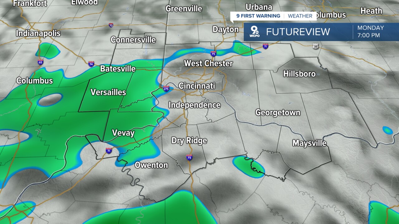 Isolated showers Monday evening