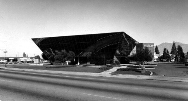 Upside-down pyramid building designed by Swaim Associates