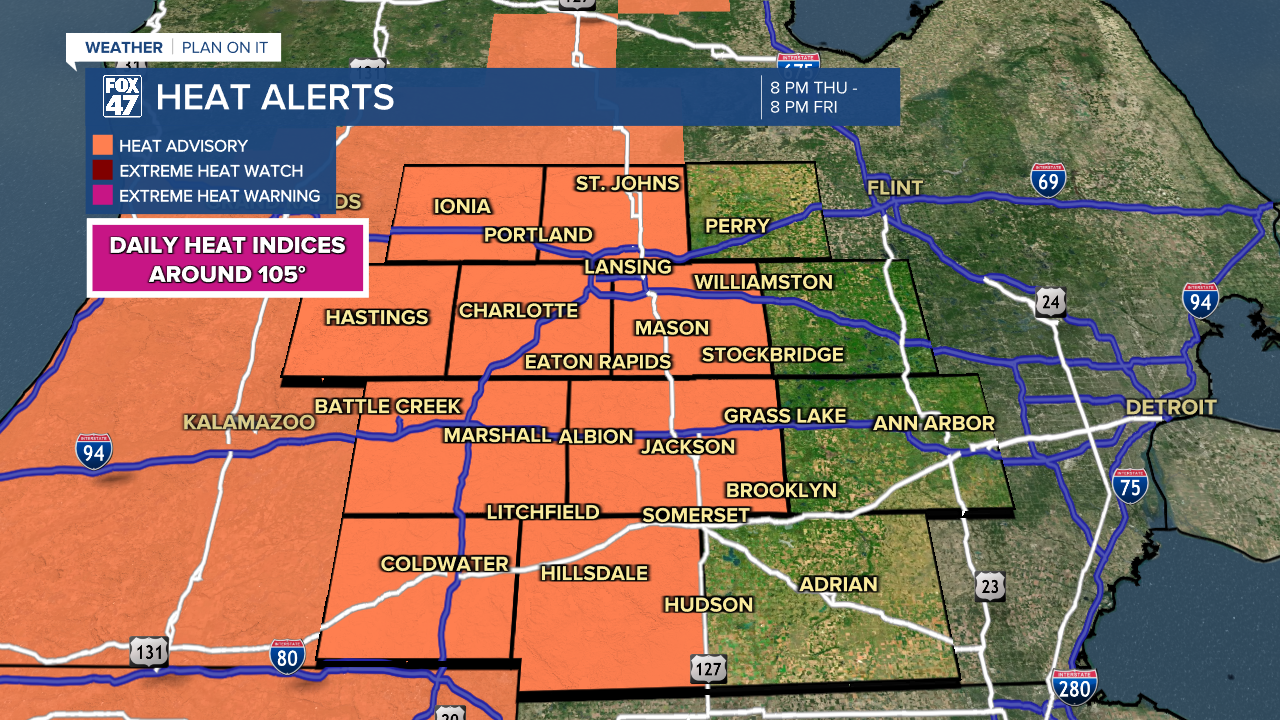 Heat Advisory goes into effect Thursday at 8 PM and lasts through 8 PM Friday as we hold onto dangerous heat