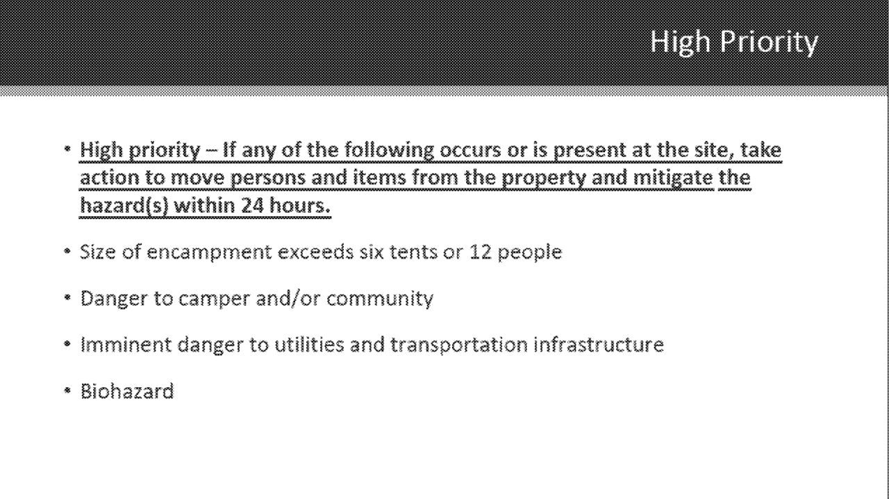 HIGH PRIORITY ENCAMPMENT