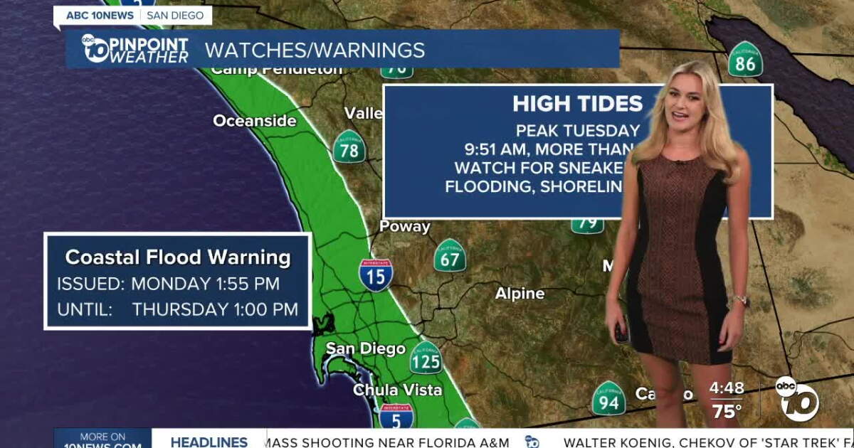San Diego braces for peak high tides Tuesday as Coastal Flood Warning remains in effect